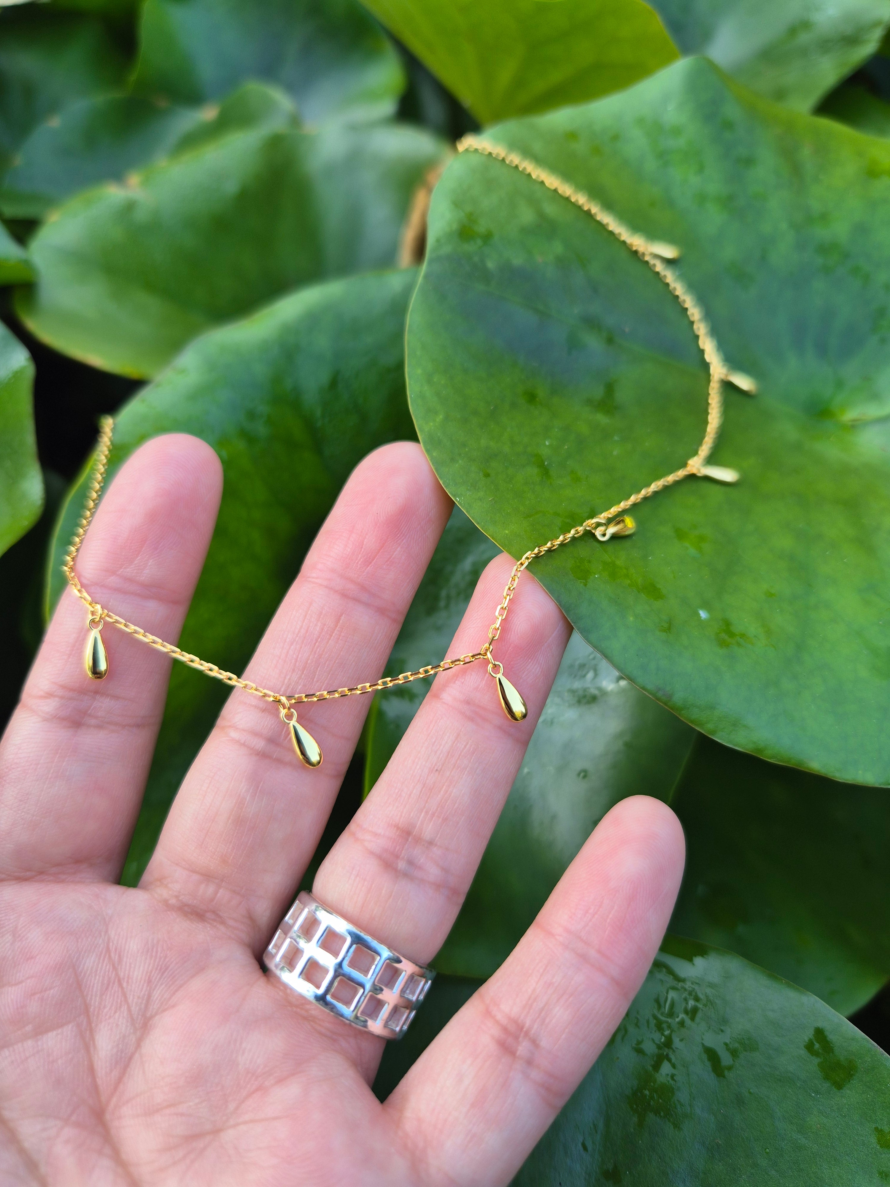 Elegant 18K Gold Plated 925 Sterling Silver Water Droplet Necklace