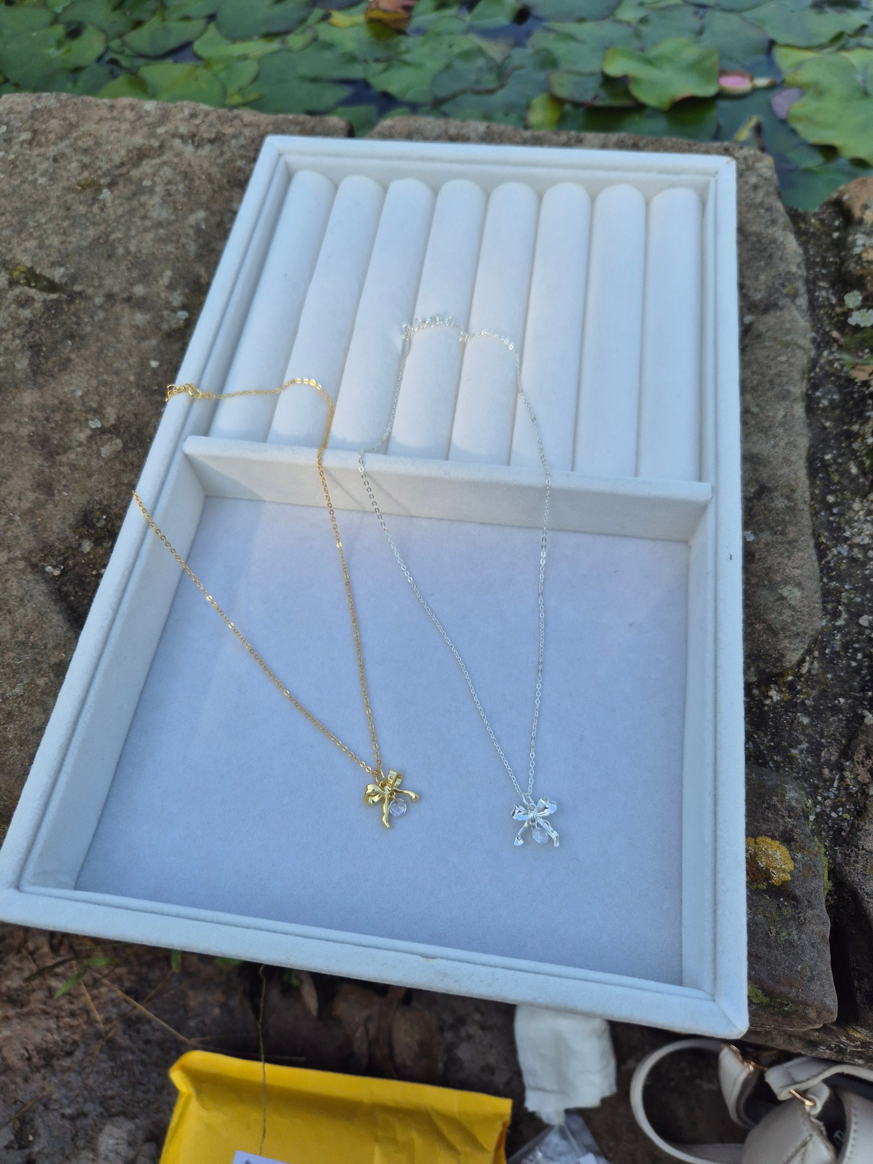 Elegant 925 Sterling Silver Bow Ribbon Necklace - Minimalist Zircon Pendant for Women