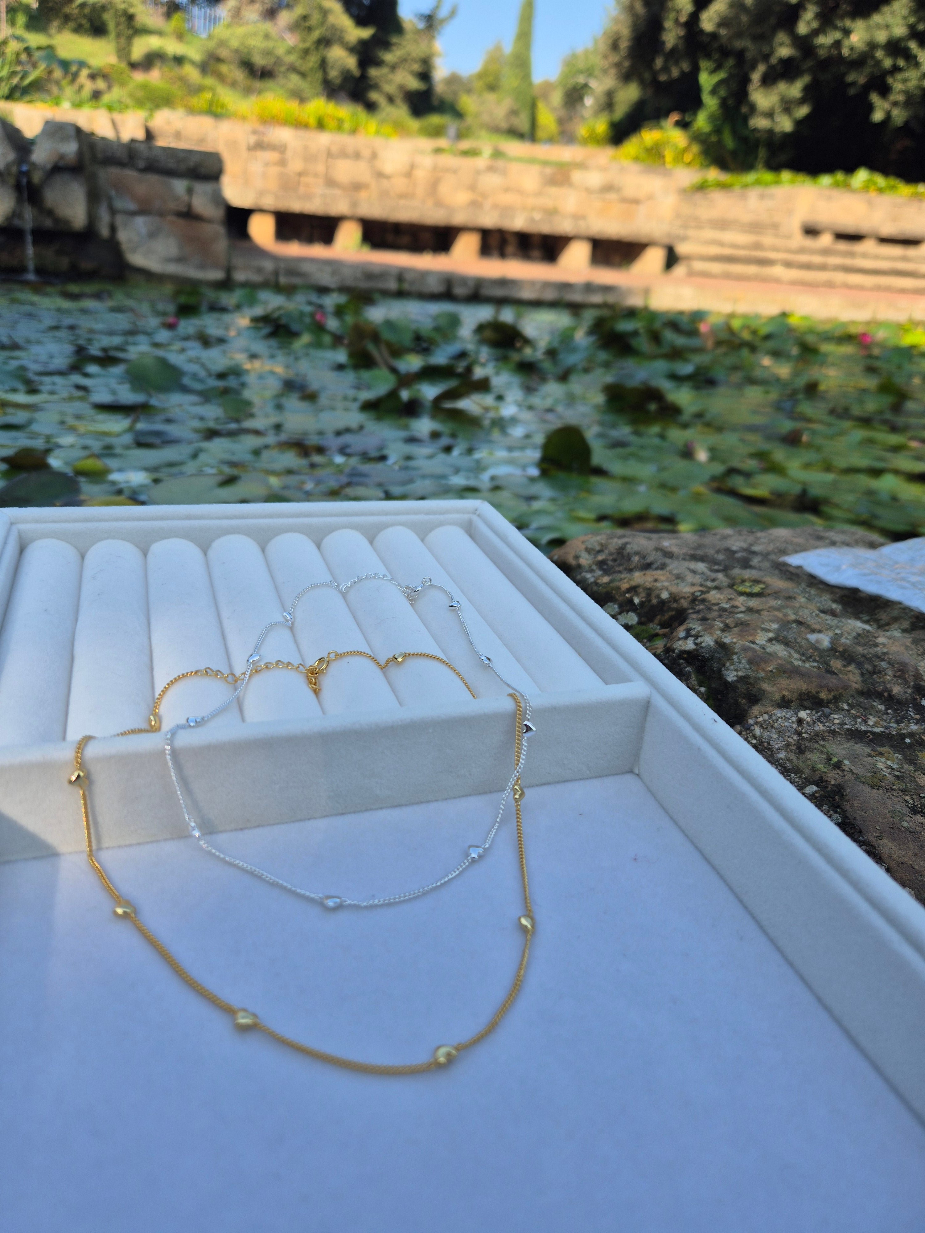Sterling Silver Heart Pendant Necklace – Elegant Ball Bead Chain (Gold & Silver Finish)