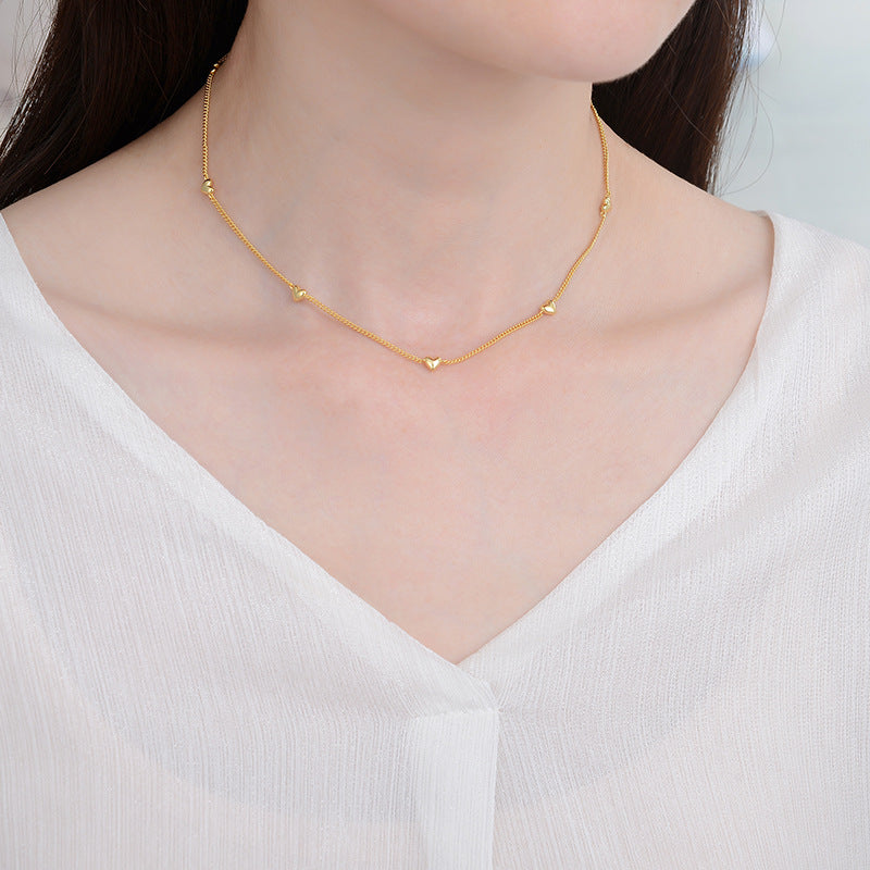 Sterling Silver Heart Pendant Necklace – Elegant Ball Bead Chain (Gold & Silver Finish)