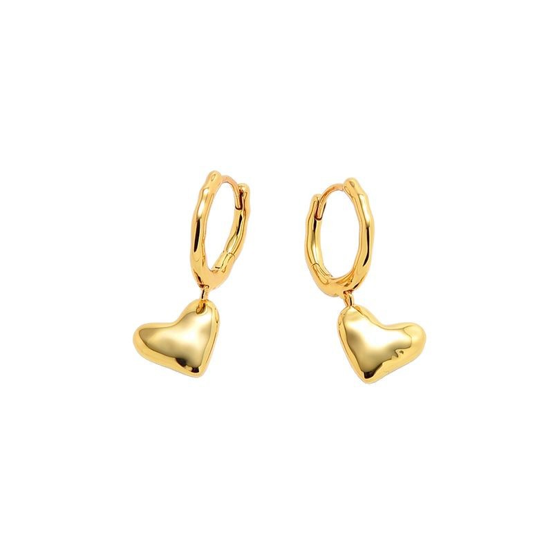 Elegant S925 Sterling Silver Heart Earrings - 18K Gold Plated Luxury Studs for Women