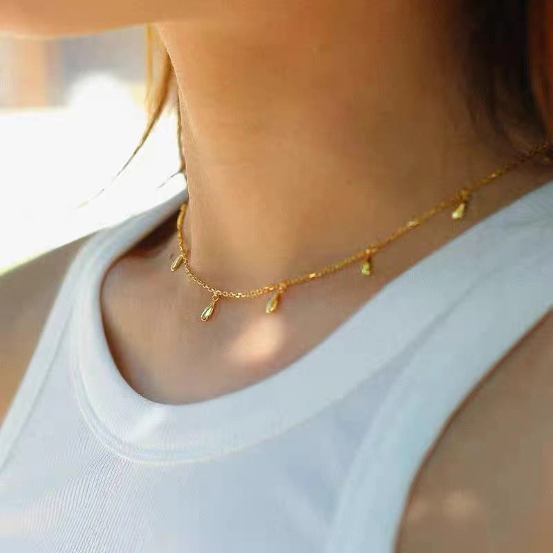 Elegant 18K Gold Plated 925 Sterling Silver Water Droplet Necklace