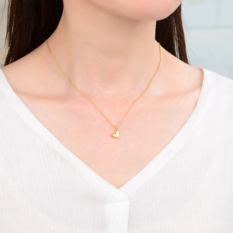 Elegant 925 Sterling Silver Heart Pendant Necklace – Minimalist Water Wave Chain
