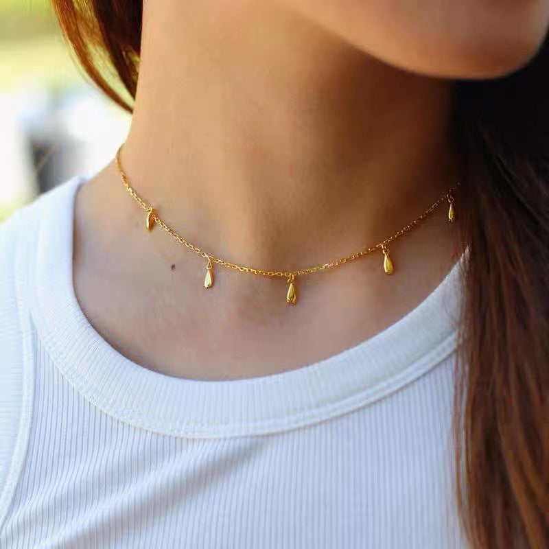 Elegant 18K Gold Plated 925 Sterling Silver Water Droplet Necklace
