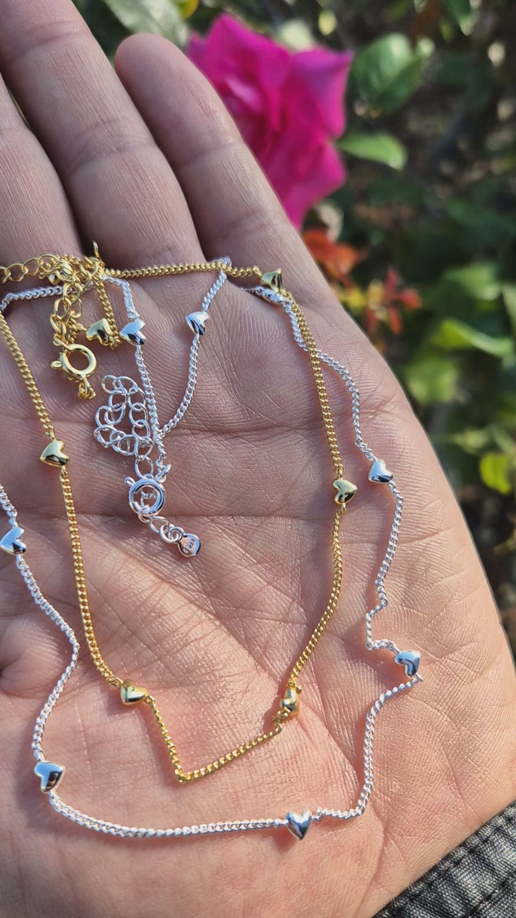 Sterling Silver Heart Pendant Necklace – Elegant Ball Bead Chain (Gold & Silver Finish)