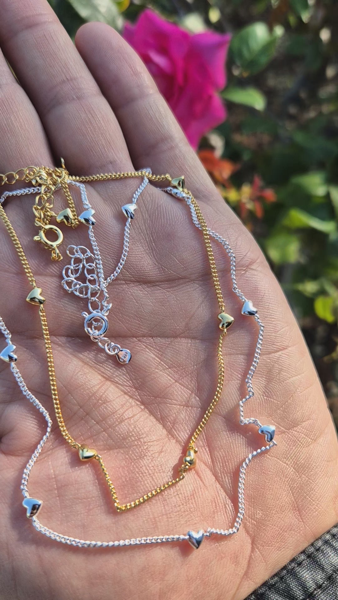 Sterling Silver Heart Pendant Necklace – Elegant Ball Bead Chain (Gold & Silver Finish)